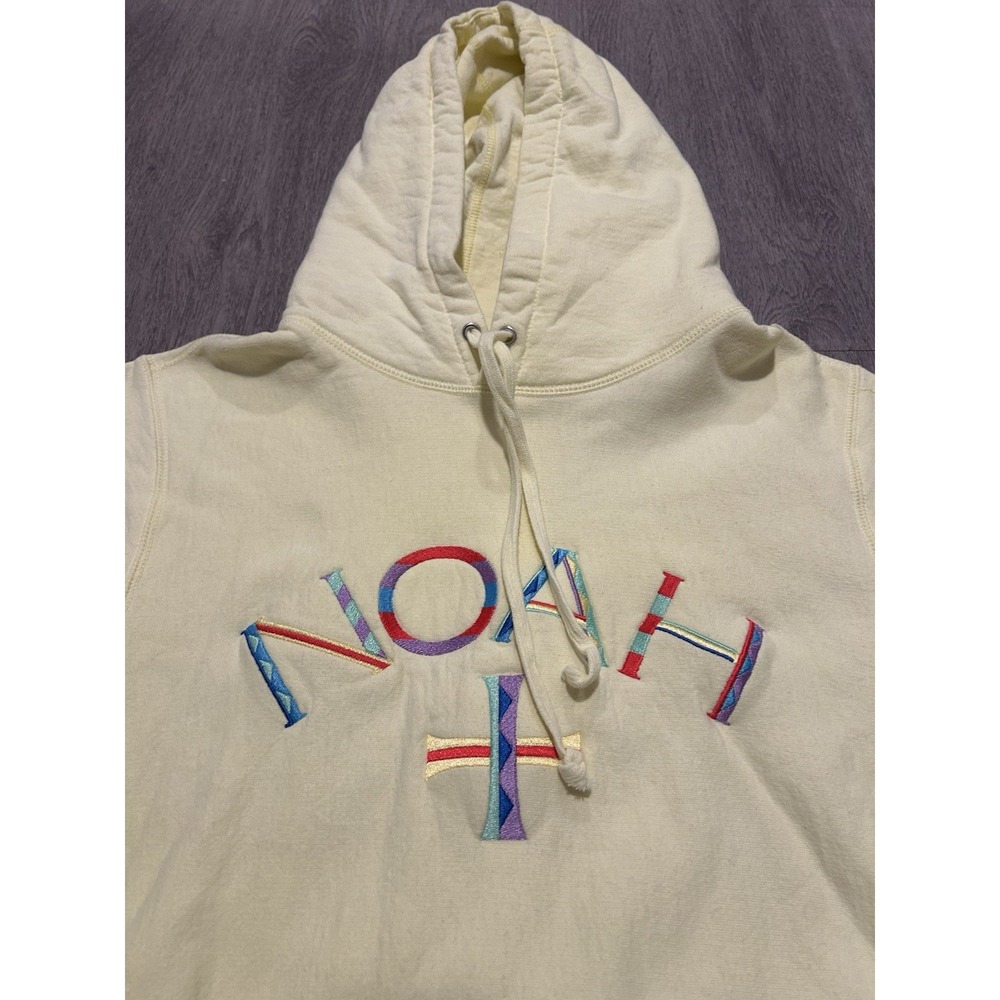Noah Yellow Core Logo Hoodie Mens Medium Pullover Embroidered - Picture 4 of 8